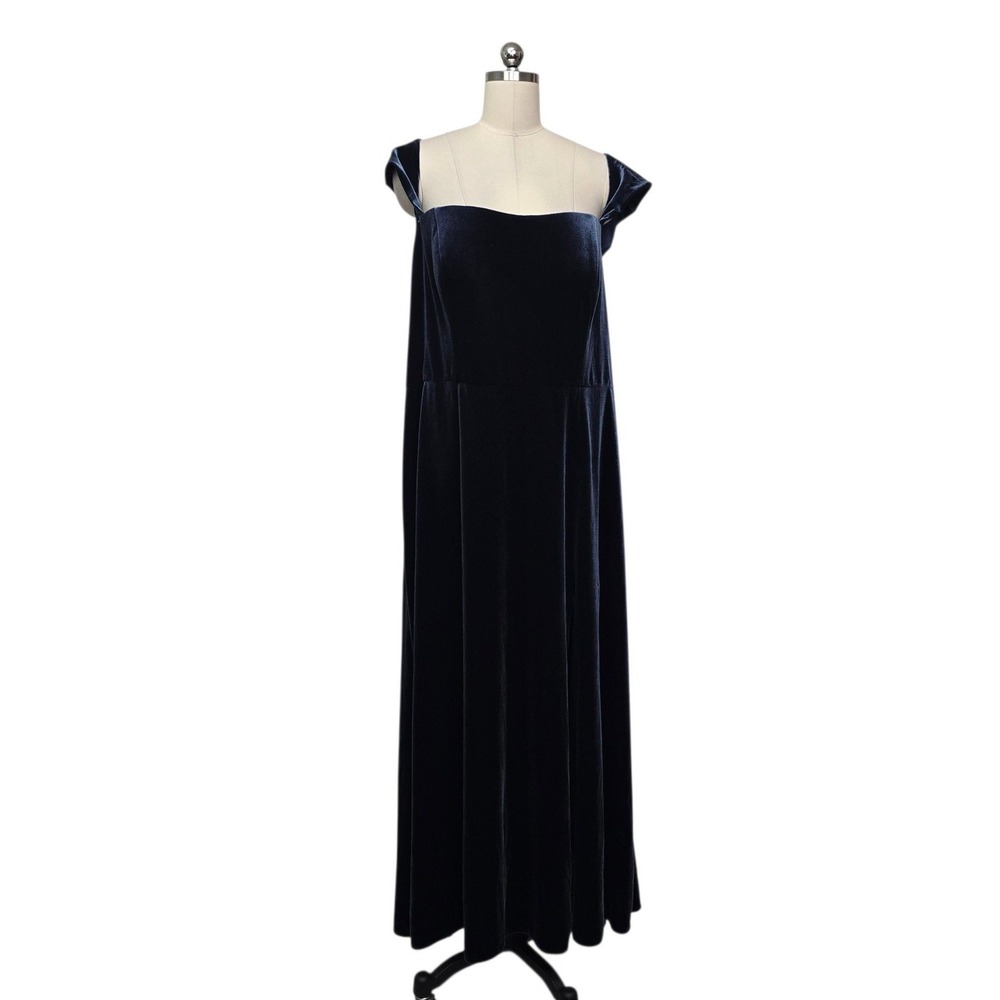Jenny Yoo Collection Navy Blue Velvet Low Back Maxi Gown Dress Size Plus 24